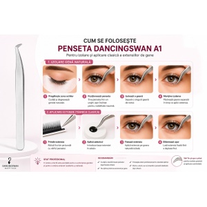 Pensetă Extensii Gene DancingSwan A1 – Izolare și Aplicare Clasică, Profesională, Precizie Ridicată - Img 3