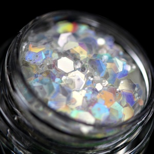 Glitter(alb translucid cu irizatii multicolore) cosmetic pentru machiaj PK140 KAJOL Beauty, 1g - Img 1