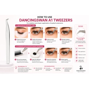 Pensetă Extensii Gene DancingSwan A1 – Izolare și Aplicare Clasică, Profesională, Precizie Ridicată - Img 4
