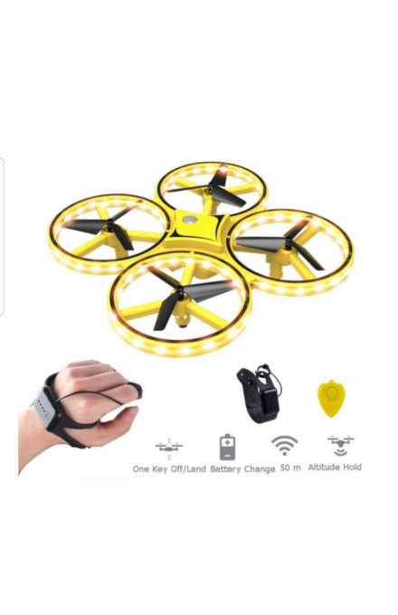 Drona pentru adulti/copii cu senzor de gravitatie ,control prin gesturi, 360 grade,galbena