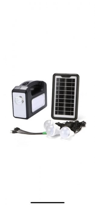 Kit panou solar cu lampa , lanterna, USB, si 3 becuri 6V 4Ah
