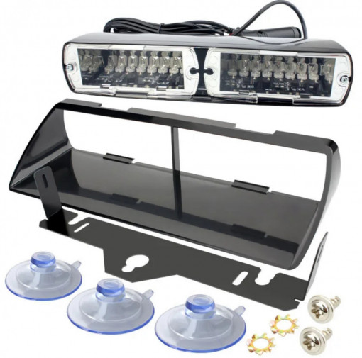 Lampa parbriz profesionala stroboscopica portocalie cu mufa bricheta , 24led, 12V , 48W - Img 3