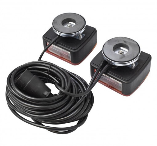 Set lampi magnetice pentru remorca, fisa 7 pini, cablu intre stopuri de 2.5m, cablu fisa 7.5m 12V - Img 2