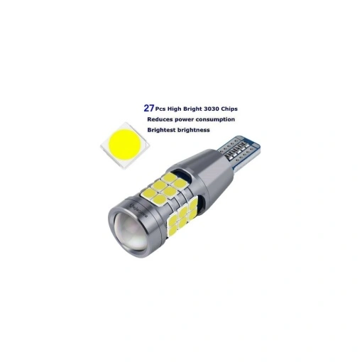 Set 2 leduri t15 w16w cu lupa , 27 smd, canbus , alb 6000k - Img 2