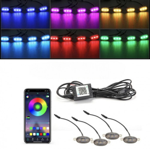 Set 4 lampi cu LED RGB control prin aplicatie telefon. Diverse jocuri de lumini sau lumina continua - Img 3