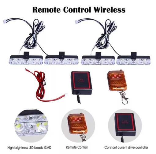kit 4 x Stroboscoape cu LED si telecomanda , lumina portocalie 12V - Img 2