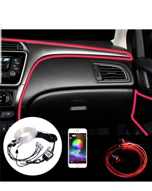kit Lumini ambientale auto 6M neon RGB, aplicatie prin Bluetooth - Img 2