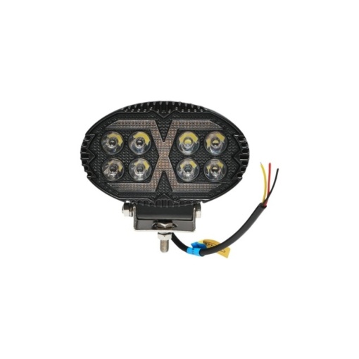 Proiector oval LED cu DRL 9-80V, 84W, alb-galben, carcasa aluminiu IP67