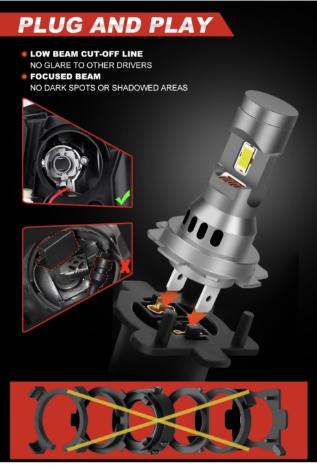 Set 2 becuri Led H7, 180w, 20,000LM, 1:1,CANBUS, cu ventilator , 6000k, + LEDURI POZITIE SAU NUMAR GRATIS - Img 2