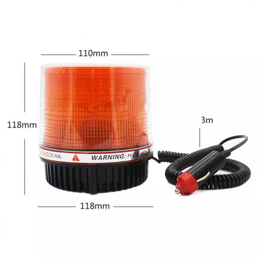 Girofar led 12v-24v, cu magnet si mufa de bricheta, lumina galbena - Img 2
