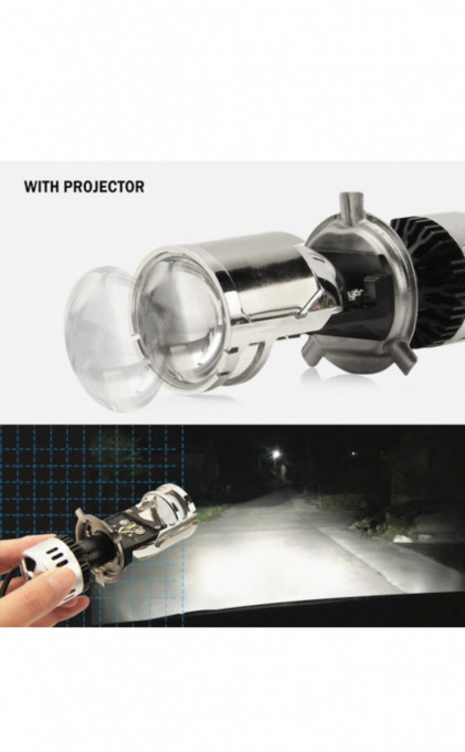 Set de 2 becuri led H4 cu lupa si canbus, 12v, alb 6000k, + LEDURI POZITIE SAU NUMAR GRATIS - Img 3