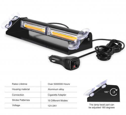Stroboscop profesional LED pentru parbriz, 40W ,12-24, lumina portocalie - Img 3