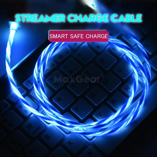 Cablu iluminat, incarcator compatibil samsung, iphone (albastru)