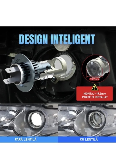 Set 2 becuri Led H7 cu lupa 180w, 20,000LM, 1:1,CANBUS, cu ventilator , 6000k, + LEDURI POZITIE SAU NUMAR GRATIS - Img 4