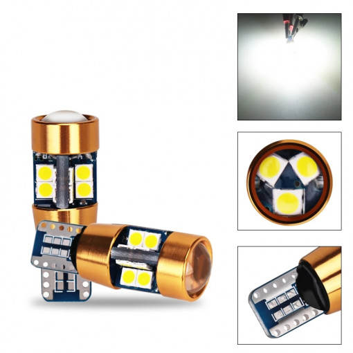 set 2 leduri t10 w5w super canbus,lupa,alb 6000k PREMIUM