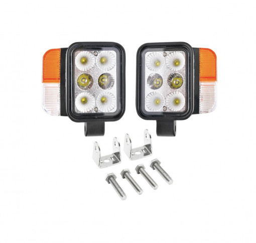 Set faruri universale tractor stanga si dreapta cu LED 10-80V, temperatura culoare 6000K, pozitii 3W LED si semnalizare 3W LED