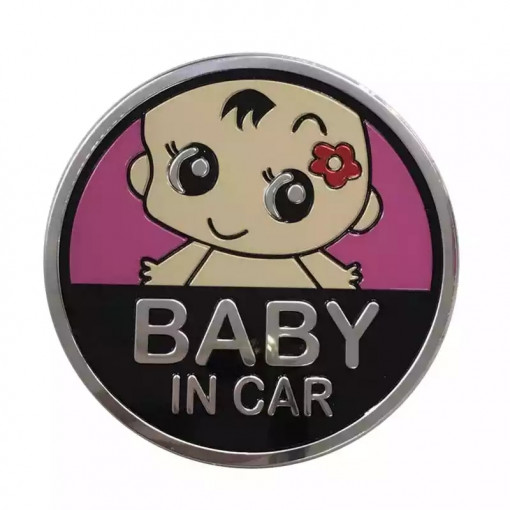 Emblema metalica baby in car (fetita)