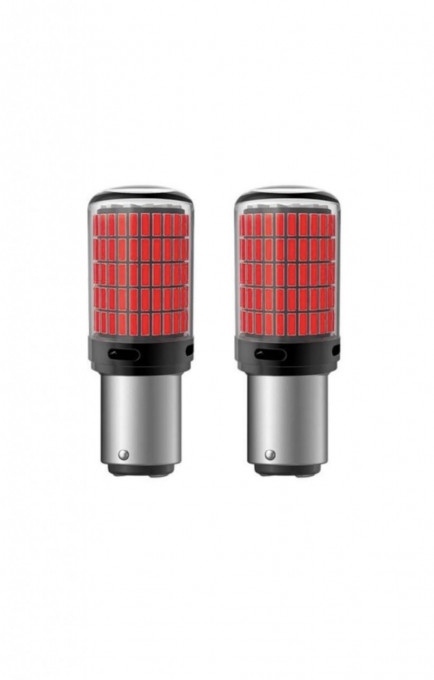 Set 2 becuri led 2 faze BAY15D TP21/5W 157 smd 12V CANBUS Lumina rosie