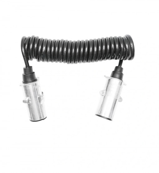 Cablu spiral 2.6m cu 2 stechere tata din metal, 7 pini pentru priza auto remorca
