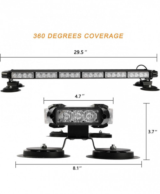 Rampa Led fata-spate de avertizare 54 leduri, rampa cu prindere magnetica 12-24V - Img 2