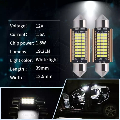 Set 2 leduri 36mm canbus 24 smd alb 6000k PREMIUM - Img 3