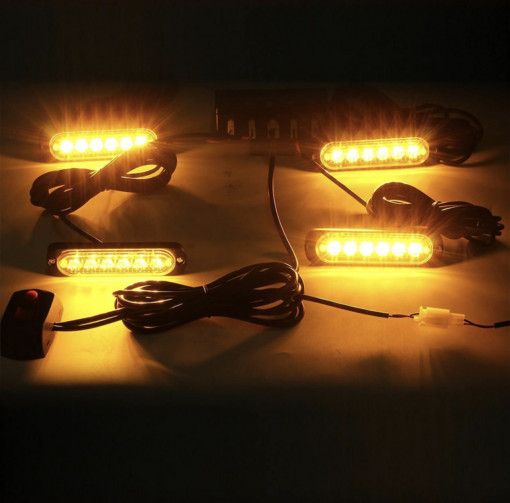 Set 4X Lampi cu cate 6 Leduri, Tip Stroboscop De Avertizare, Galben, Flash, cu Controler, 12V-24V - Img 2