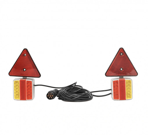Set lampi LED magnetice cu triunghiuri reflectorizante pentru remorca, fisa 7 pini, cablu 7,5 m.