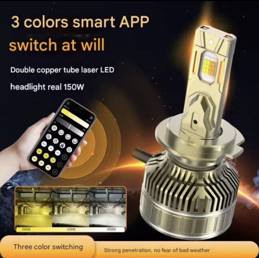 Set 2 leduri h7 cu 3 culori si aplicatie, 12v, 210w, 27.000lm, canbus, + LEDURI POZITIE SAU NUMAR GRATIS - Img 2