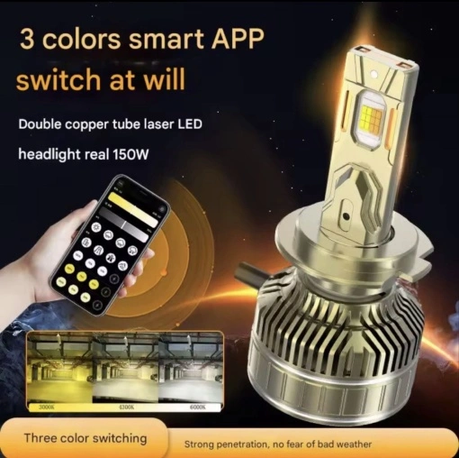 Set 2 leduri h7 cu 3 culori si aplicatie, 12v, 210w, 27.000lm, canbus, + LEDURI POZITIE SAU NUMAR GRATIS - Img 2