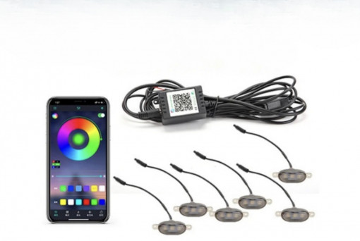 Set 4 lampi cu LED RGB control prin aplicatie telefon. Diverse jocuri de lumini sau lumina continua