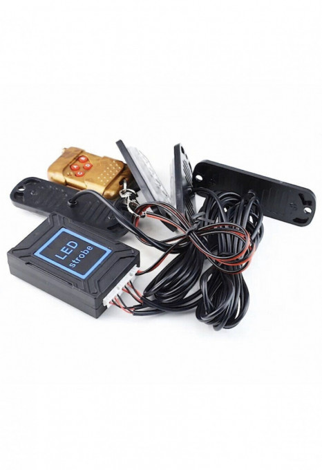 Set 4X Lampi cu cate 6 Leduri, Tip Stroboscop De Avertizare, Galben, Flash, cu Controler, 12V-24V - Img 3