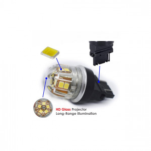 set 2 becuri led o faza P27W 3156 15SMD 2835 12V CANBUS nonpolar 320 lumen Lumina alba