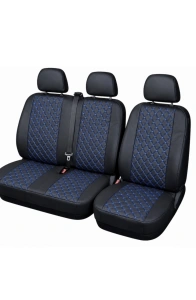 Huse universale 2+1 din piele ecologică pentru scaune autoutilitara- negru custura albastra