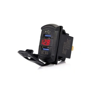 Mufa bord incarcator USB QC3.0 si voltmetru 12-24V