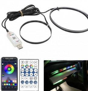 Set 2 benzi acrilice Symphony 110cm si 25cm, lumina ambientala auto curcubeu, alimentare USB