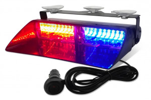 Lampa parbriz profesionala stroboscopica rosu/albastru cu mufa bricheta , 24led, 12V , 48W