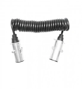 Cablu spiral 2.6m cu 2 stechere tata din metal, 7 pini pentru priza auto remorca