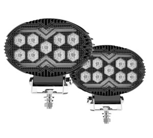 Proiector oval LED cu DRL 9-80V, 84W, alb-galben, carcasa aluminiu IP67
