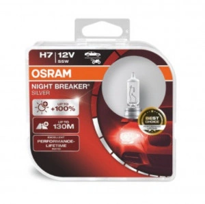 Set 2 becuri 12V H7 55 W night breaker silver +100% OSRAM
