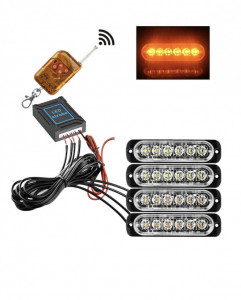 Set 4X Lampi cu cate 6 Leduri, Tip Stroboscop De Avertizare, Galben, Flash, cu Controler, 12V-24V
