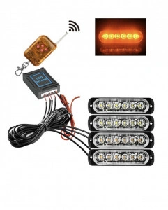 Set 4X Lampi cu cate 6 Leduri, Tip Stroboscop De Avertizare, Galben, Flash, cu Controler, 12V