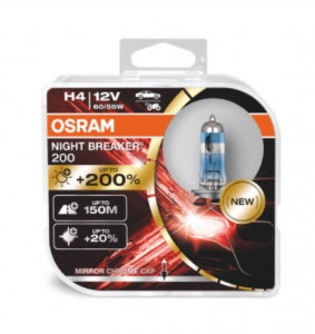 Set 2 becuri 12V H4 60/55 W night breaker +200% OSRAM