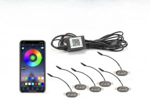 Set 4 lampi cu LED RGB control prin aplicatie telefon. Diverse jocuri de lumini sau lumina continua