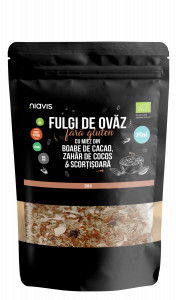 Fulgi de Ovaz Fini Fara Gluten cu Miez din Boabe de Cacao, Zahar de Cocos si Scortisoara Ecologici/Bio 200g
