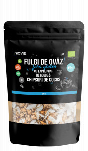 Fulgi de Ovaz Fini Fara Gluten cu Pudra de Cocos si Chipsuri de Cocos Ecologici/Bio 200g