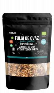 Fulgi de Ovaz Fini Fara Gluten cu Spirulina, Chia si Seminte de Canepa Ecologici/Bio 200g