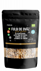 Fulgi de Ovaz Fini Fara Gluten cu Scortisoara, Pudra de Cocos, Chia si Seminte de Canepa Ecologici/Bio 200g