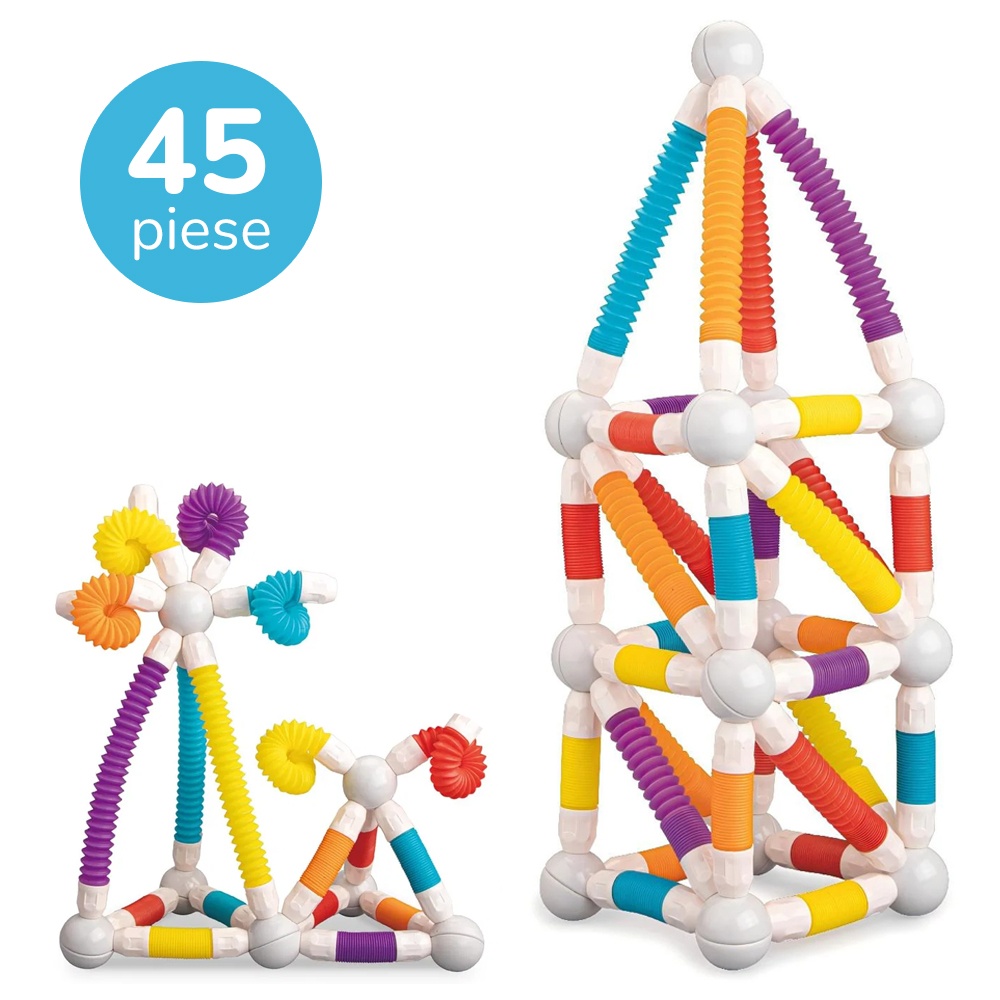 nozominnn♡ Set constructie magnetic flexibil 3D STEM cu tuburi si bile – 45 piese