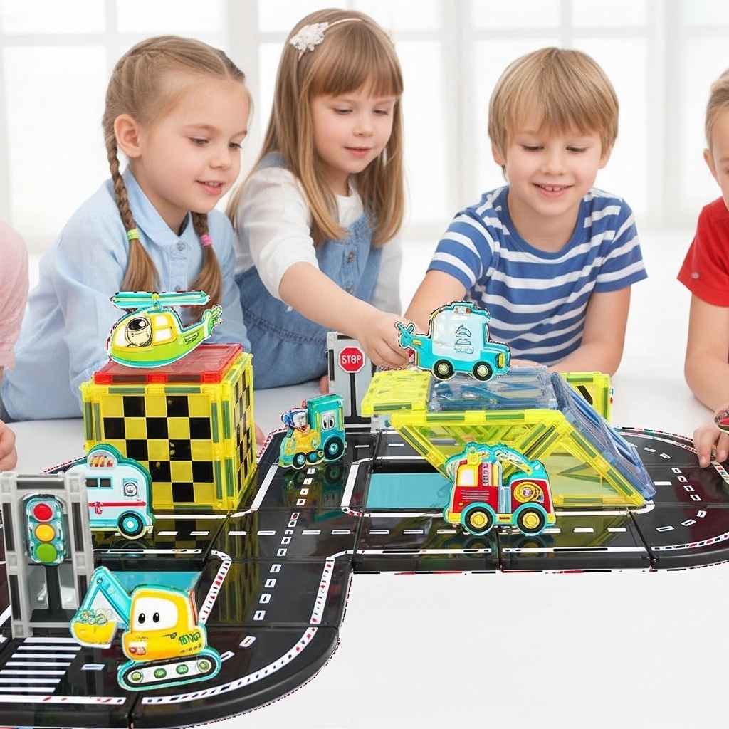 Set STEM magnetic de constructie cu vehicule - 39 piese