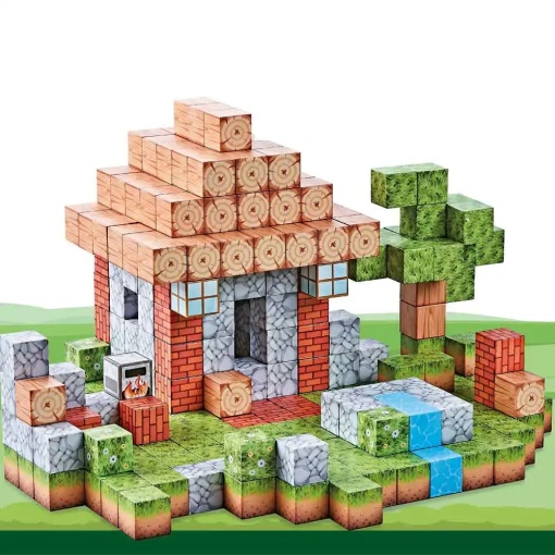 Blocuri magnetice de constructie 3D tip Minecraft, 2 cm - 312 piese